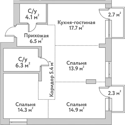 Планировка — Flora&Fauna, 4-комн., 83 м²