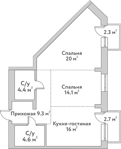 Планировка — Flora&Fauna, 3-комн., 68 м²