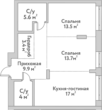 Планировка — Flora&Fauna, 3-комн., 67 м²
