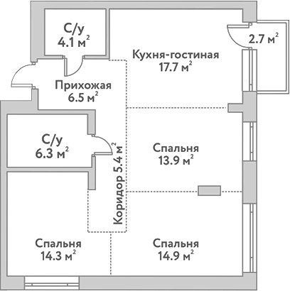 Планировка — Flora&Fauna, 4-комн., 83 м²