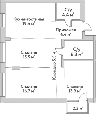 Планировка — Flora&Fauna, 4-комн., 88 м²