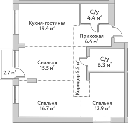 Планировка — Flora&Fauna, 4-комн., 88 м²