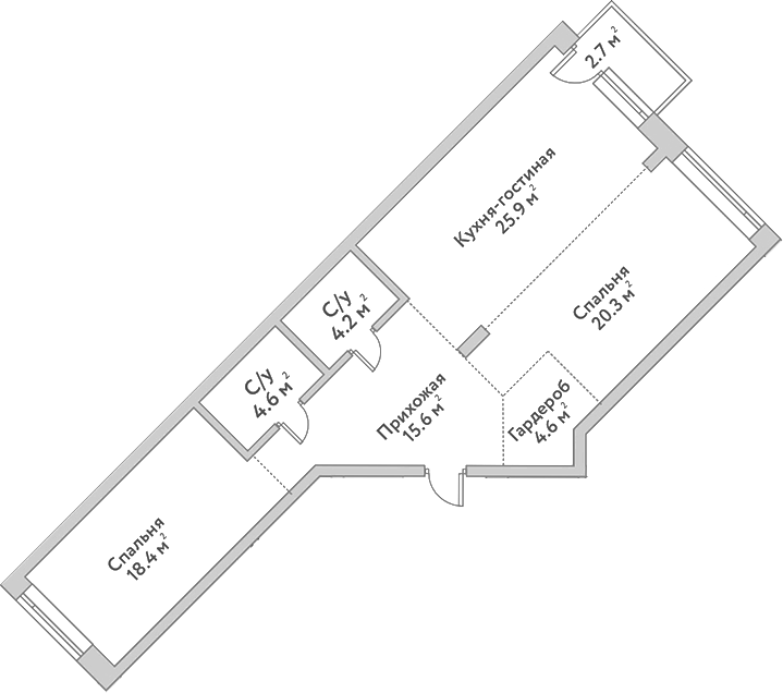 Планировка — Flora&Fauna, 3-комн., 94 м²