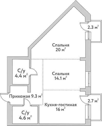 Планировка — Flora&Fauna, 3-комн., 68 м²