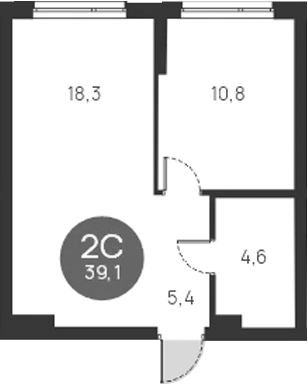 Планировка — Ясный Берег, 2-комн., 39 м²