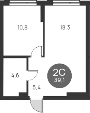 Планировка — Ясный Берег, 2-комн., 39 м²
