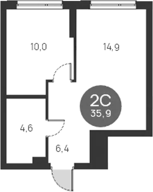 Планировка — Ясный Берег, 2-комн., 36 м²