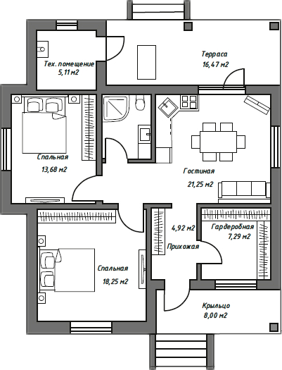Планировка — Коттеджный поселок Гефест, 2-комн., 84 м²
