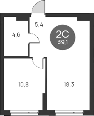 Планировка — Ясный Берег, 2-комн., 39 м²