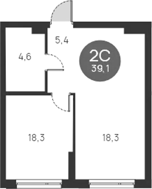 Планировка — Ясный Берег, 2-комн., 39 м²