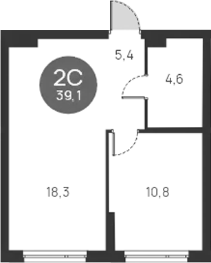 Планировка — Ясный Берег, 2-комн., 39 м²