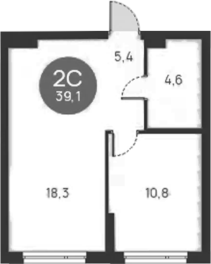 Планировка — Ясный Берег, 2-комн., 39 м²