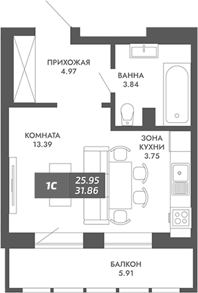 Планировка — Звезда, Студия, 26 м²