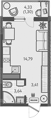 Планировка — Теплые края, Студия, 22 м²