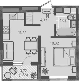 Планировка — Теплые края, 1-комн., 30 м²