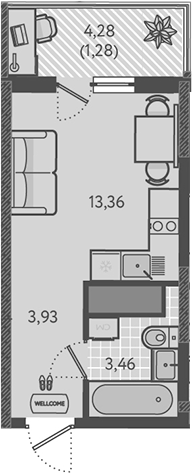 Планировка — Теплые края, Студия, 21 м²