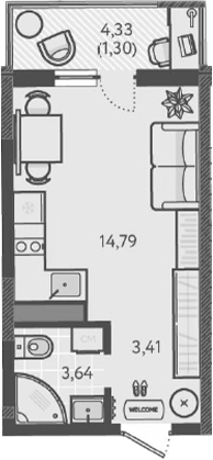 Планировка — Теплые края, Студия, 22 м²