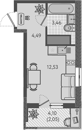 Планировка — Теплые края, Студия, 20 м²
