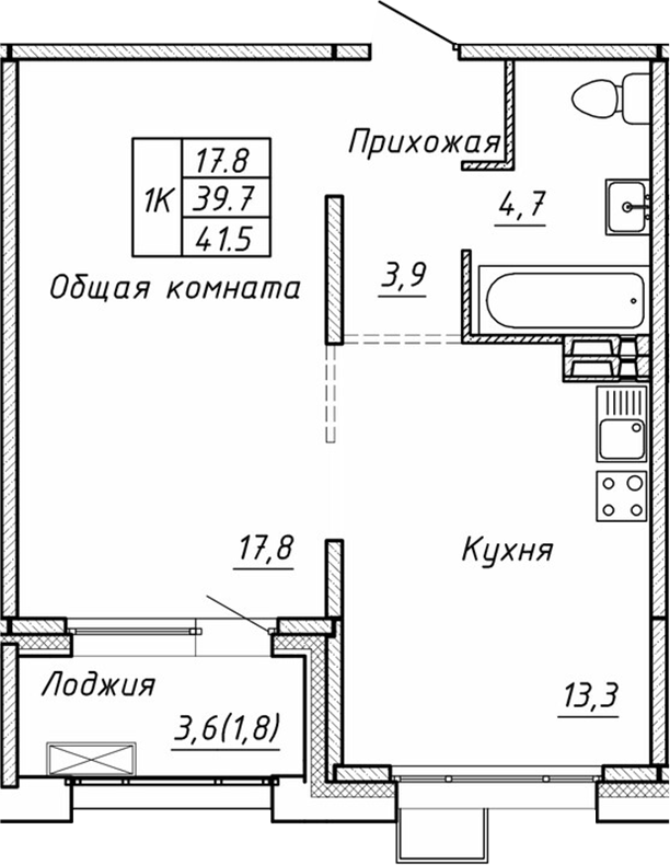 Планировка — Гренландия, 1-комн., 40 м²