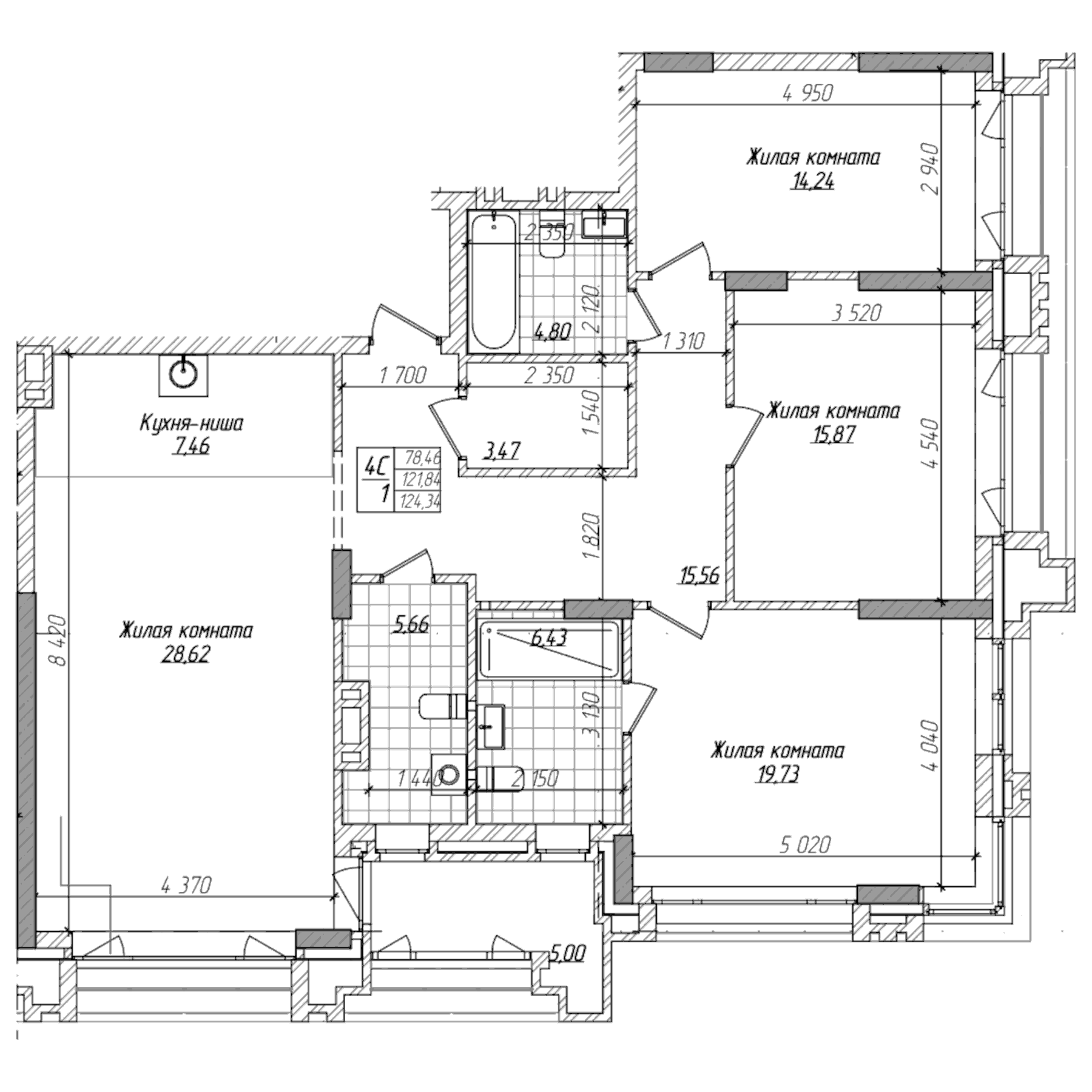 Планировка — Горького, 10, 4-комн., 122 м²