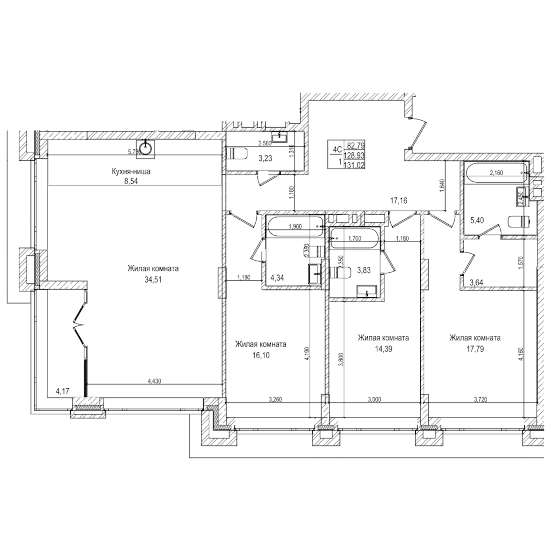 Планировка — Горького, 10, 4-комн., 129 м²