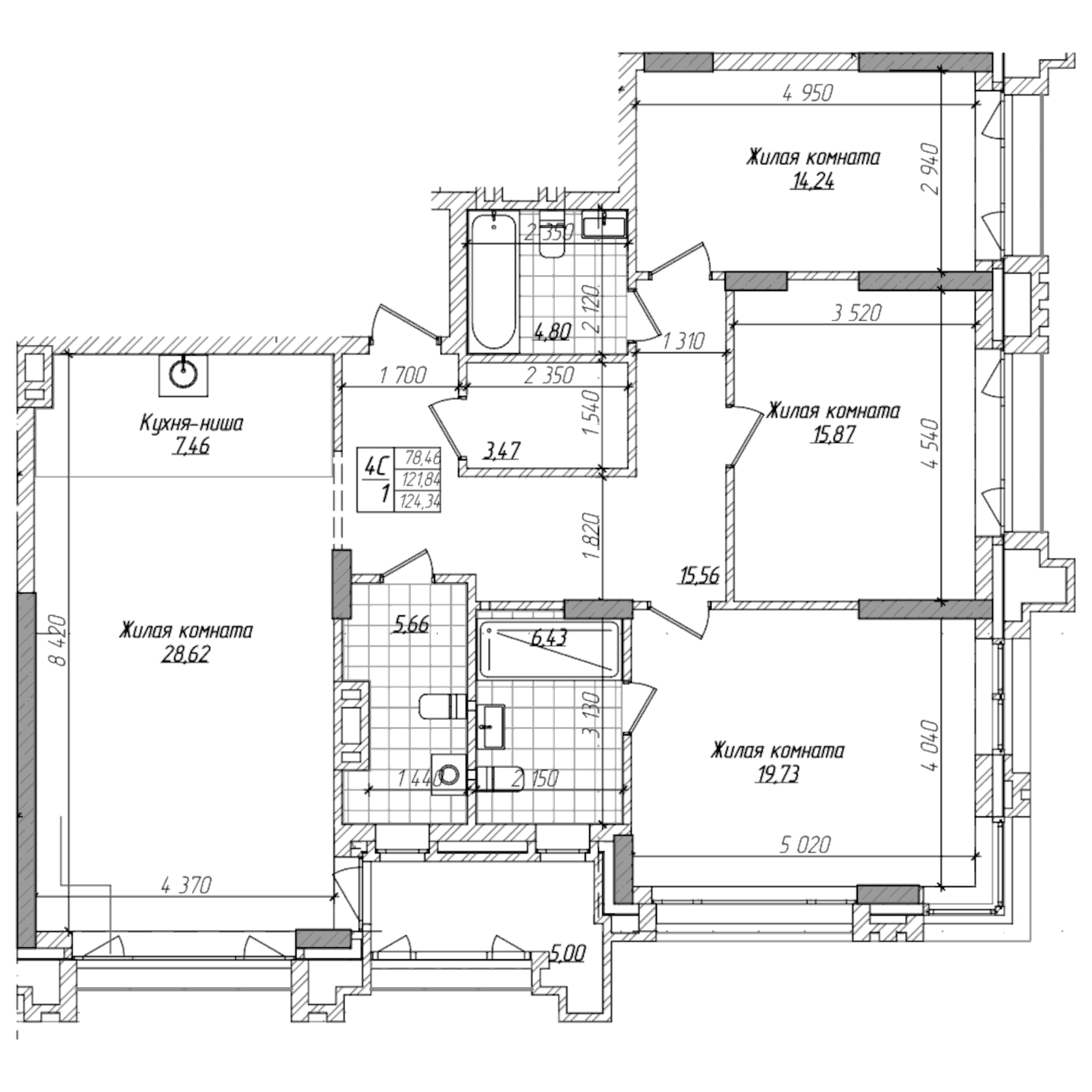 Планировка — Горького, 10, 4-комн., 121 м²