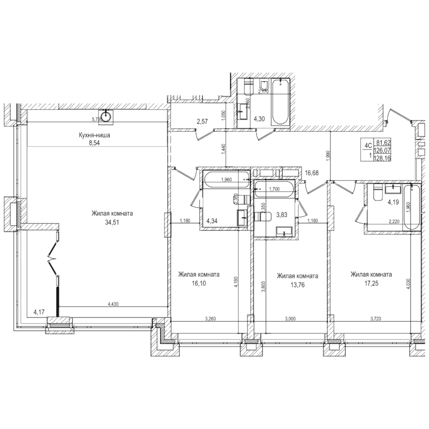 Планировка — Горького, 10, 4-комн., 126 м²