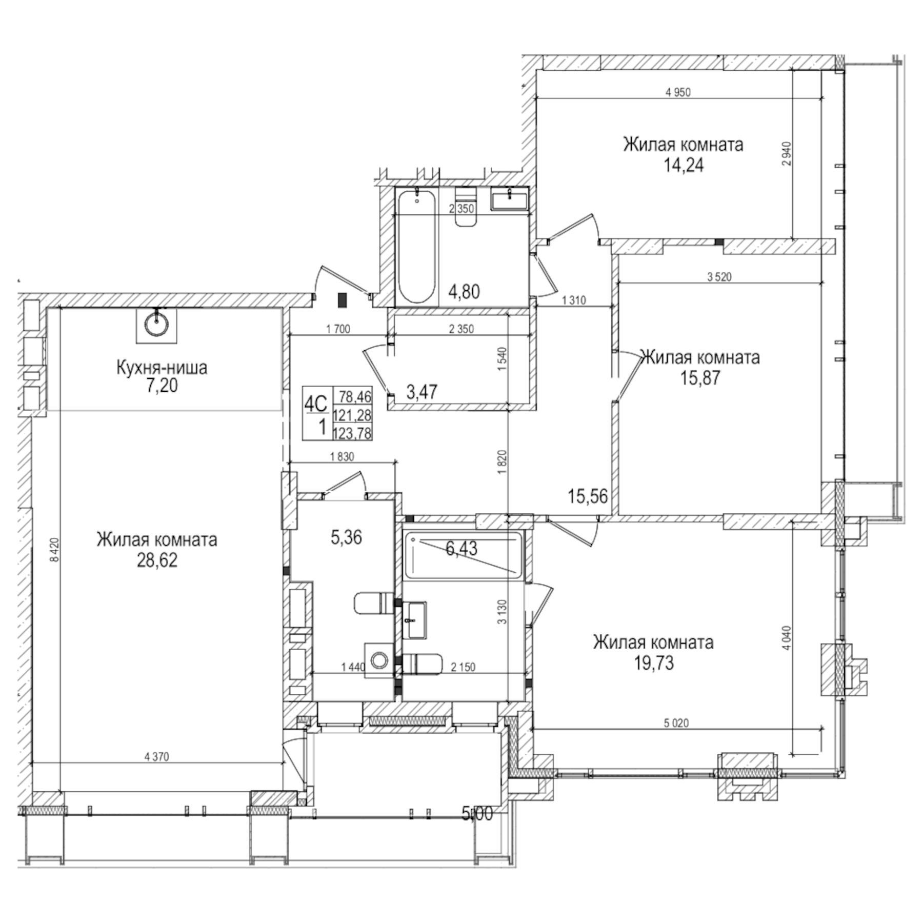 Планировка — Горького, 10, 4-комн., 121 м²