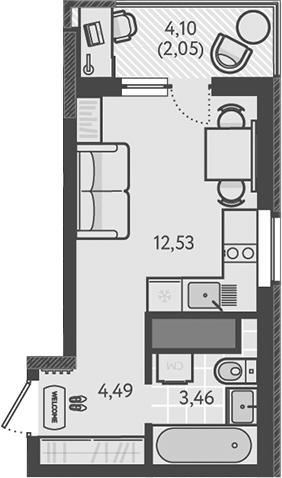 Планировка — Теплые края, Студия, 20 м²