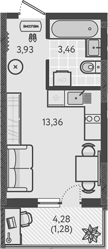 Планировка — Теплые края, Студия, 21 м²