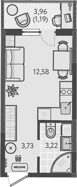 Планировка — Теплые края, Студия, 20 м²