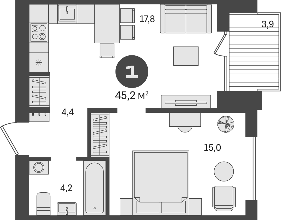 Планировка — Пшеница, 2-комн., 41 м²