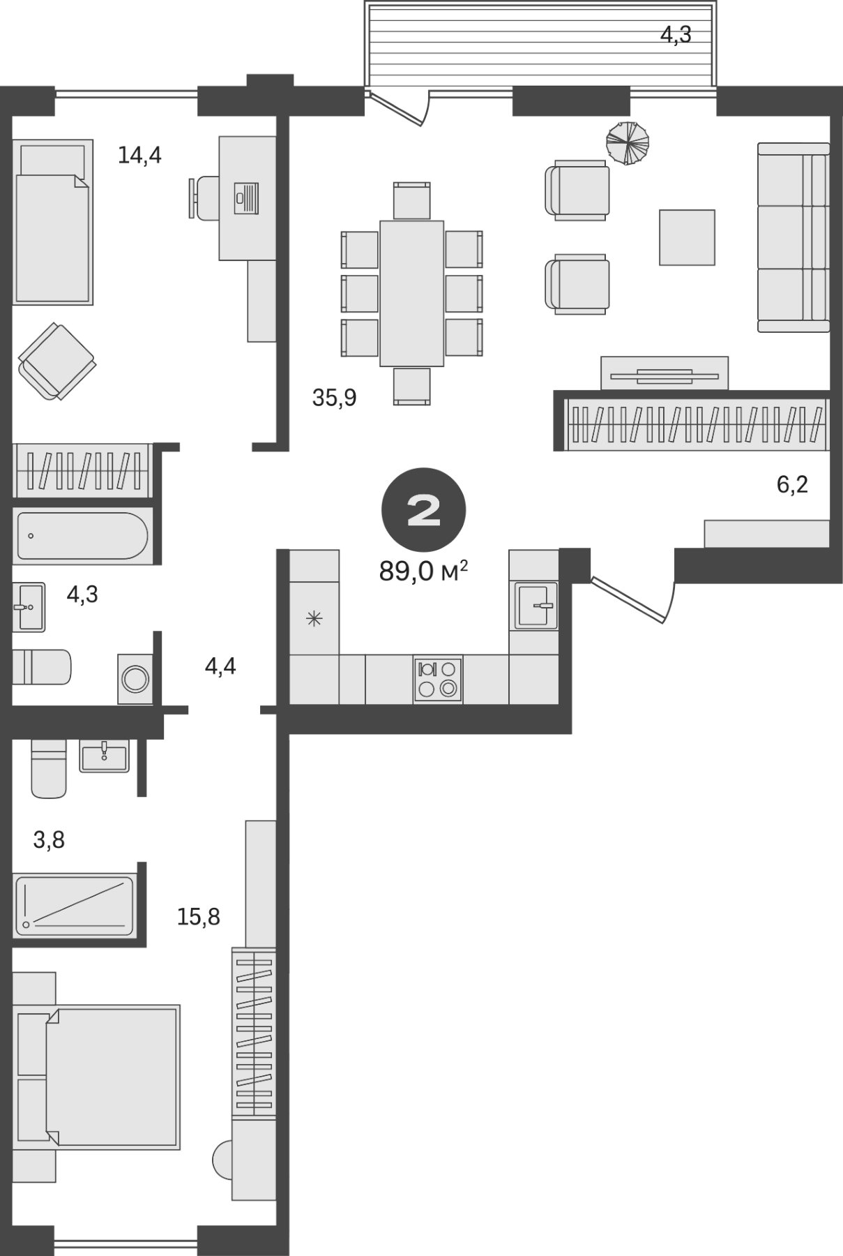 Планировка — Пшеница, 3-комн., 85 м²