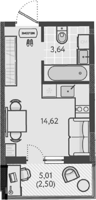 Планировка — Теплые края, Студия, 18 м²