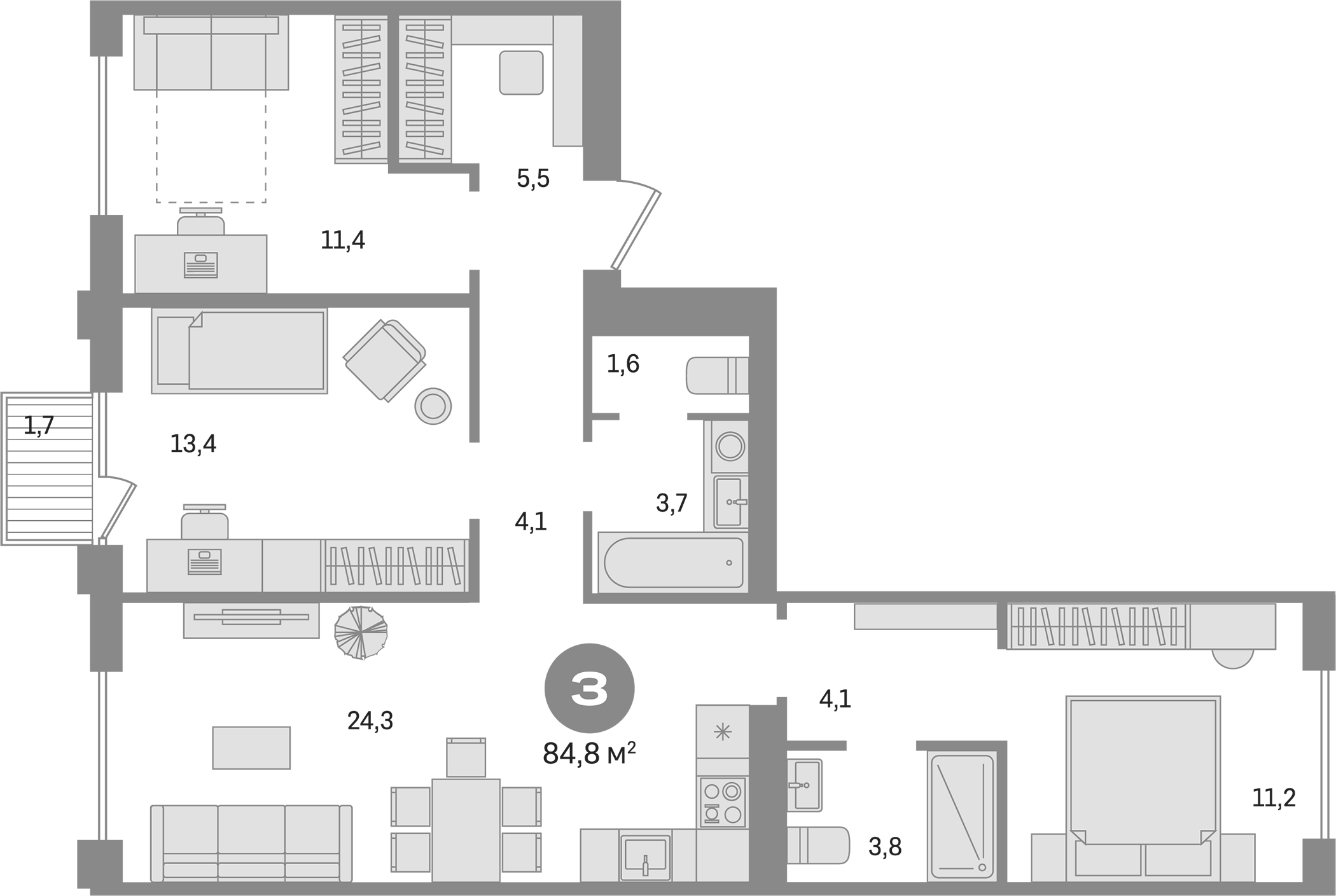 Планировка — Пшеница, 4-комн., 83 м²