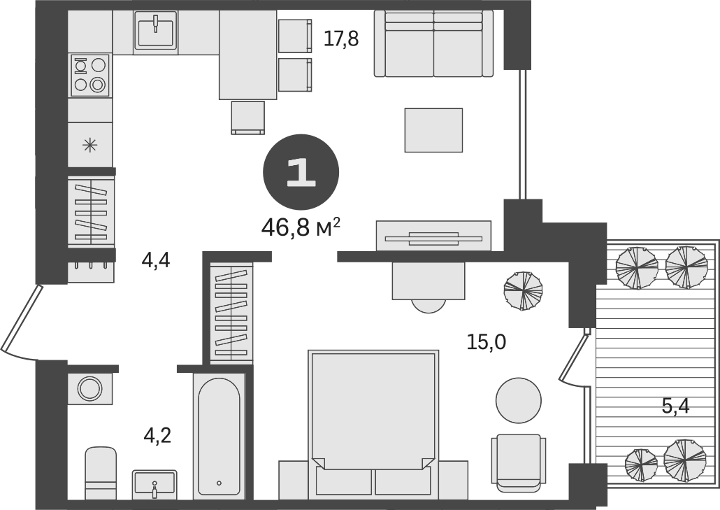 Планировка — Пшеница, 2-комн., 41 м²