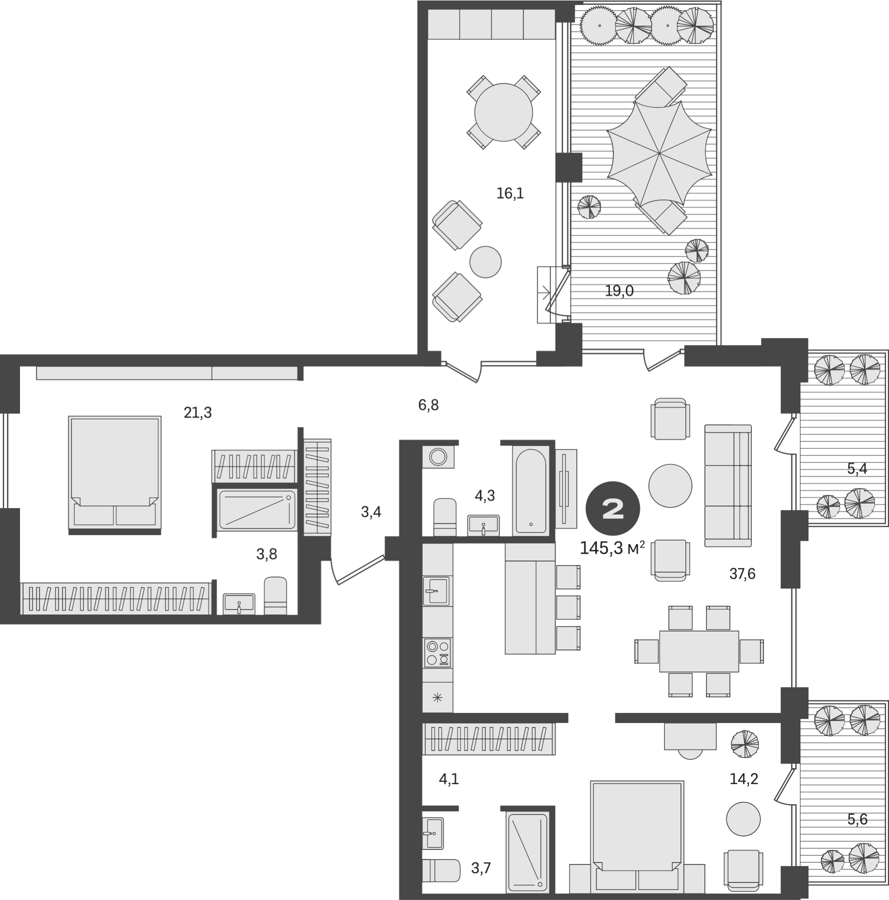 Планировка — Пшеница, 4-комн., 115 м²
