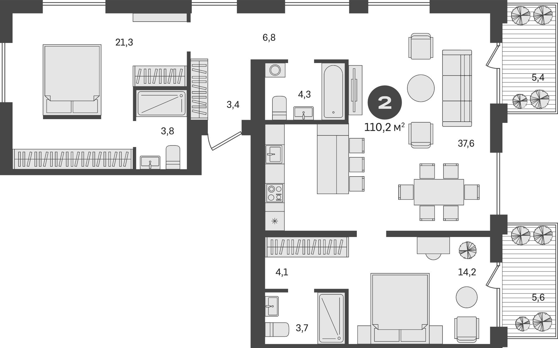 Планировка — Пшеница, 3-комн., 99 м²