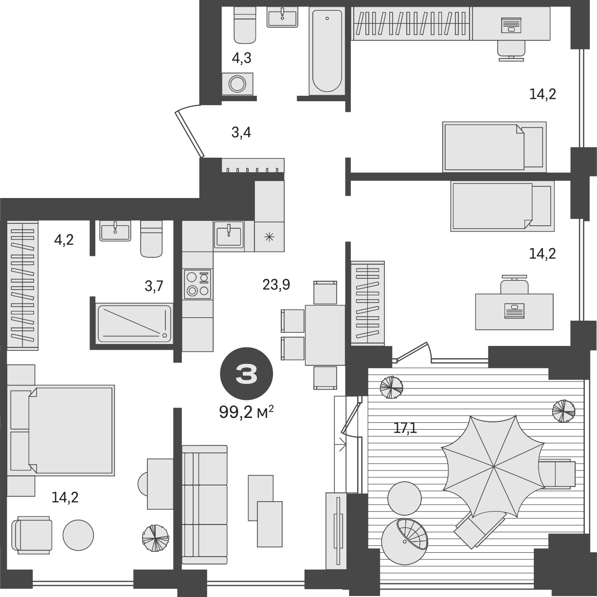 Планировка — Пшеница, 4-комн., 82 м²