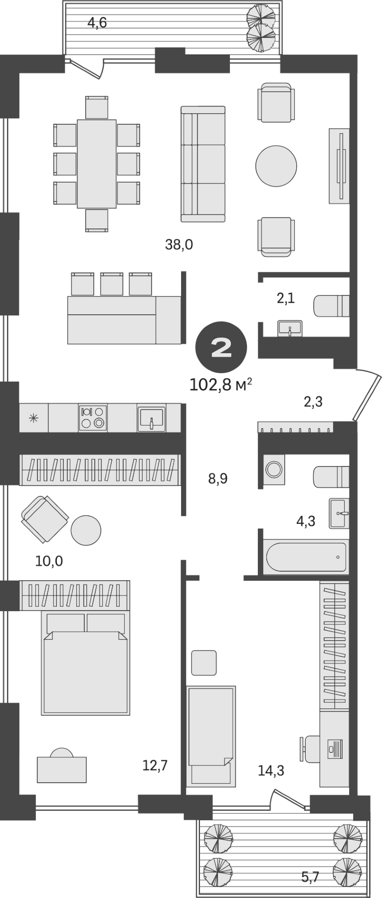 Планировка — Пшеница, 3-комн., 93 м²