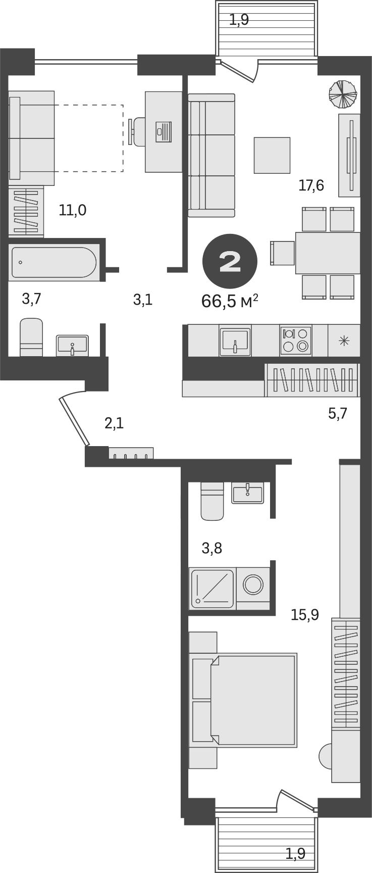 Планировка — Пшеница, 3-комн., 63 м²