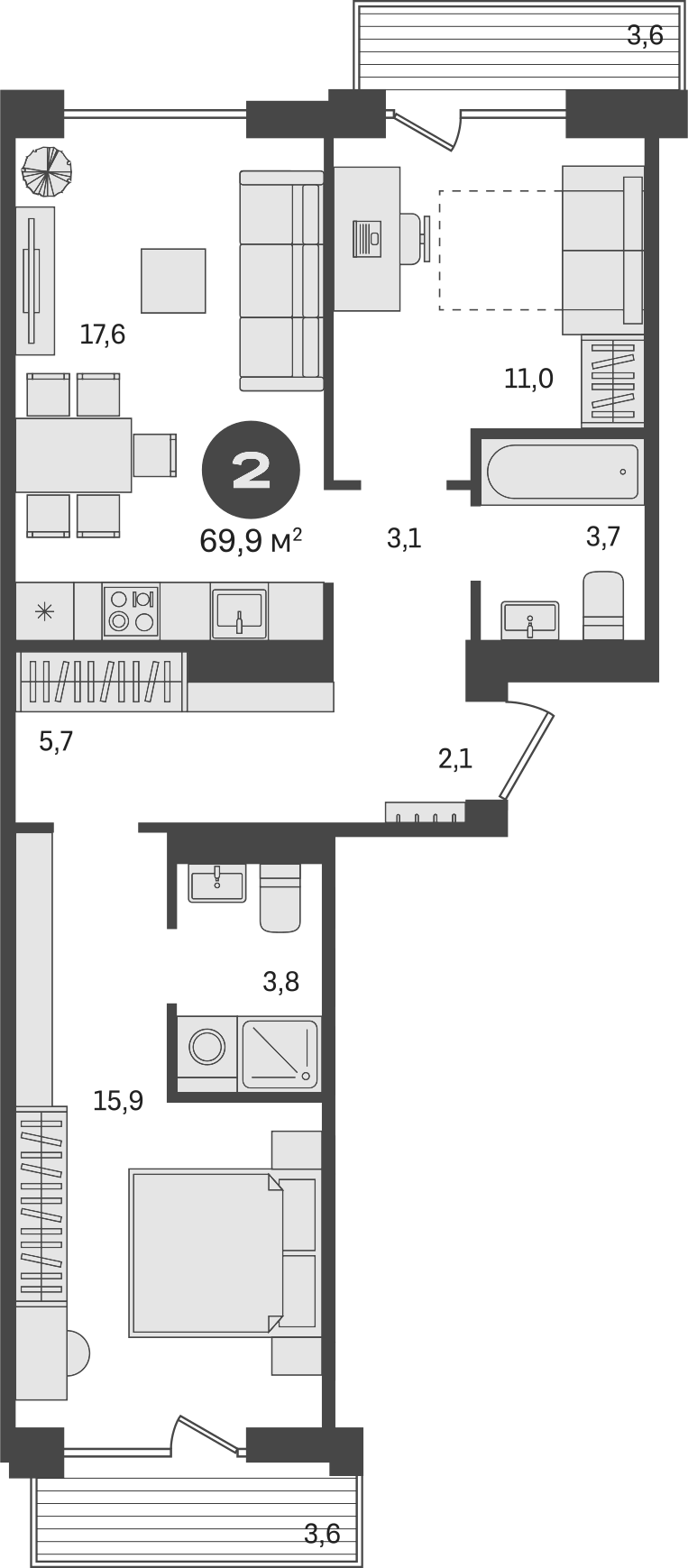Планировка — Пшеница, 3-комн., 63 м²