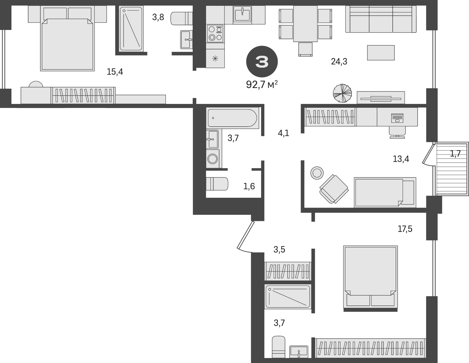 Планировка — Пшеница, 4-комн., 91 м²