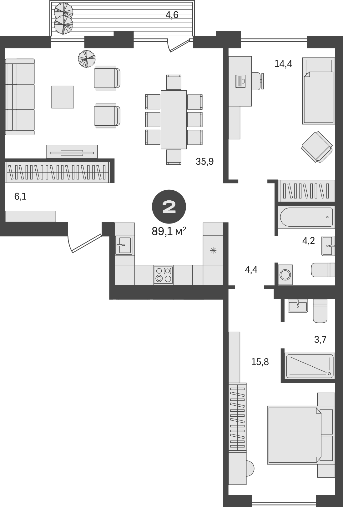 Планировка — Пшеница, 3-комн., 85 м²