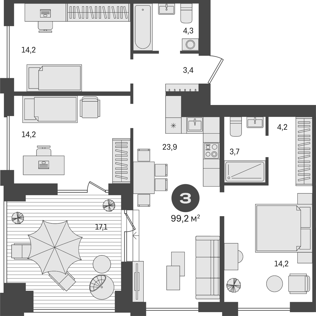 Планировка — Пшеница, 4-комн., 82 м²