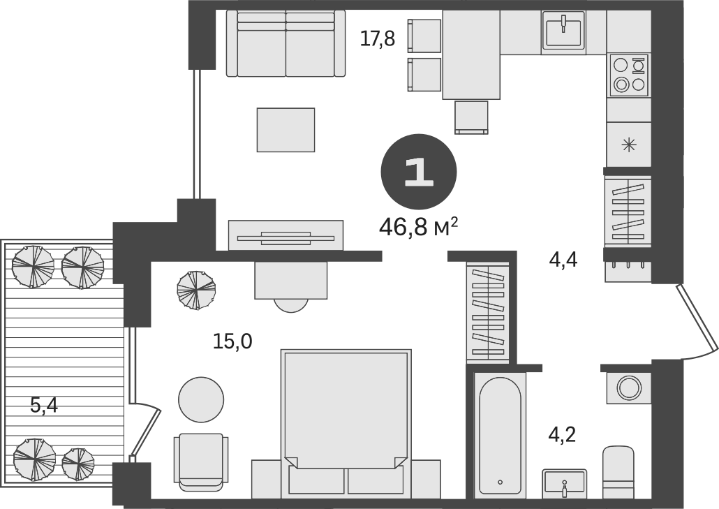 Планировка — Пшеница, 2-комн., 41 м²