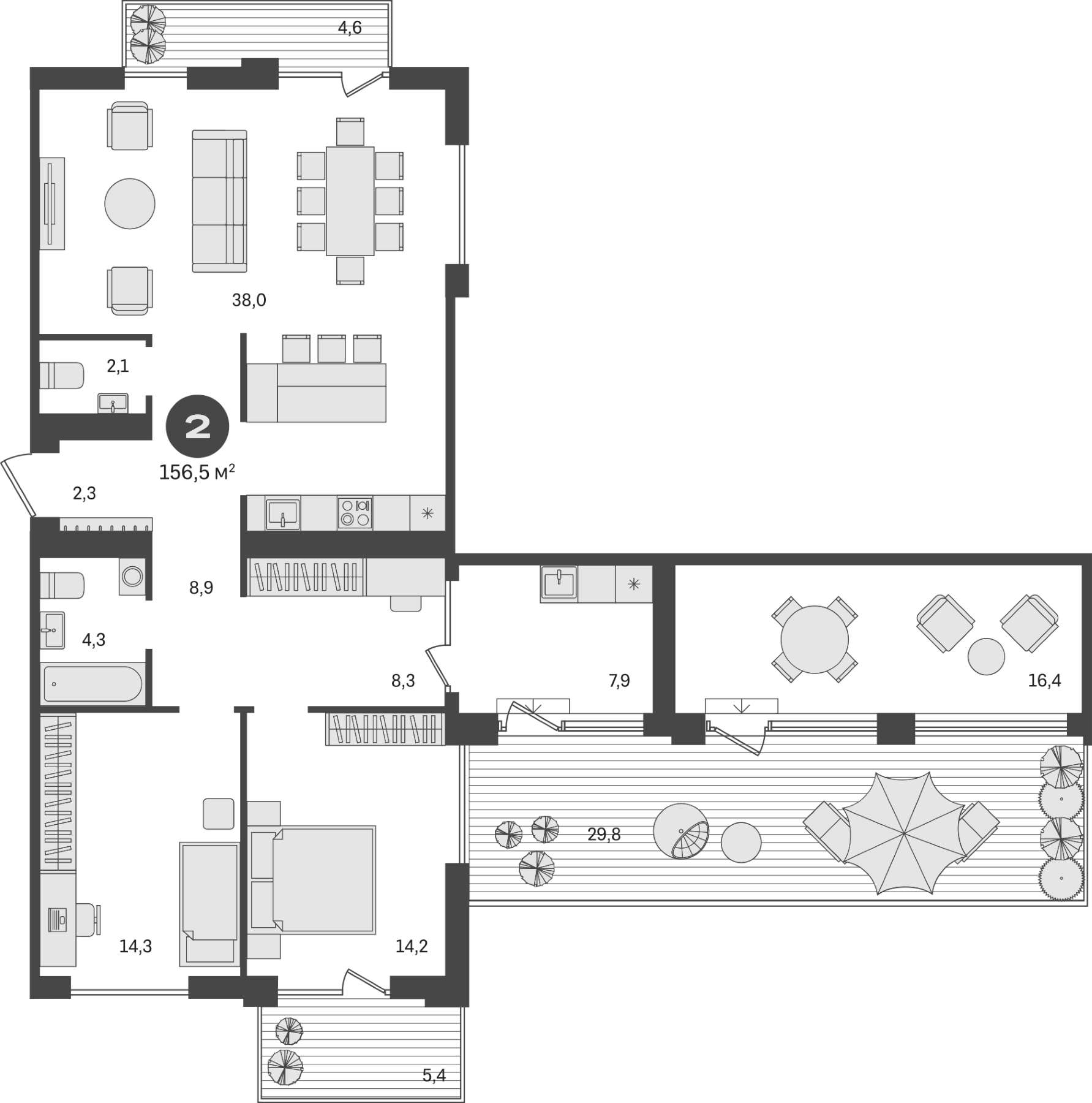 Планировка — Пшеница, 4-комн., 117 м²