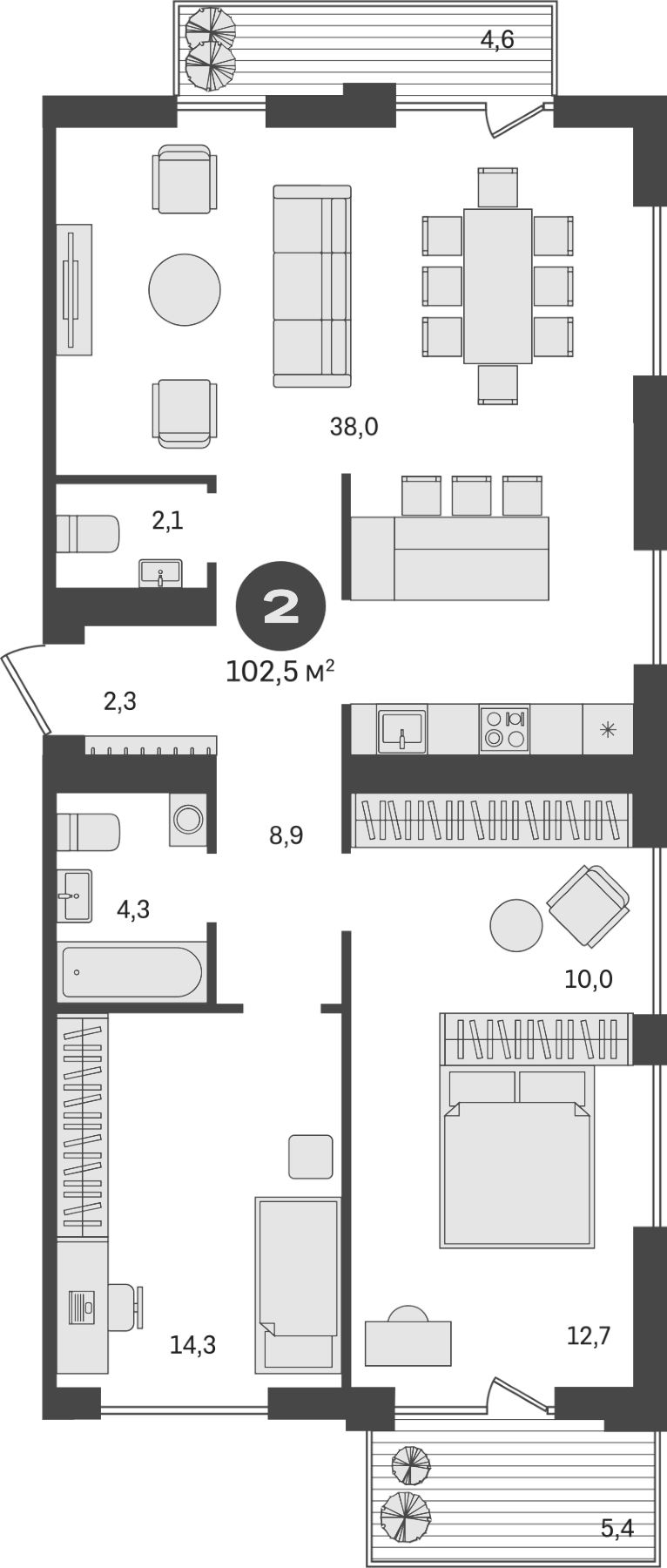 Планировка — Пшеница, 3-комн., 93 м²