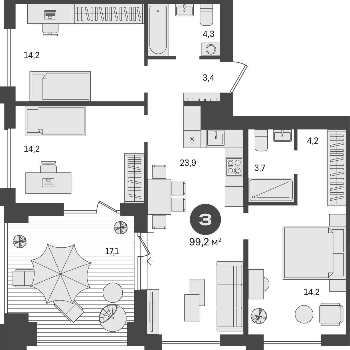 Планировка — Пшеница, 4-комн., 82 м²