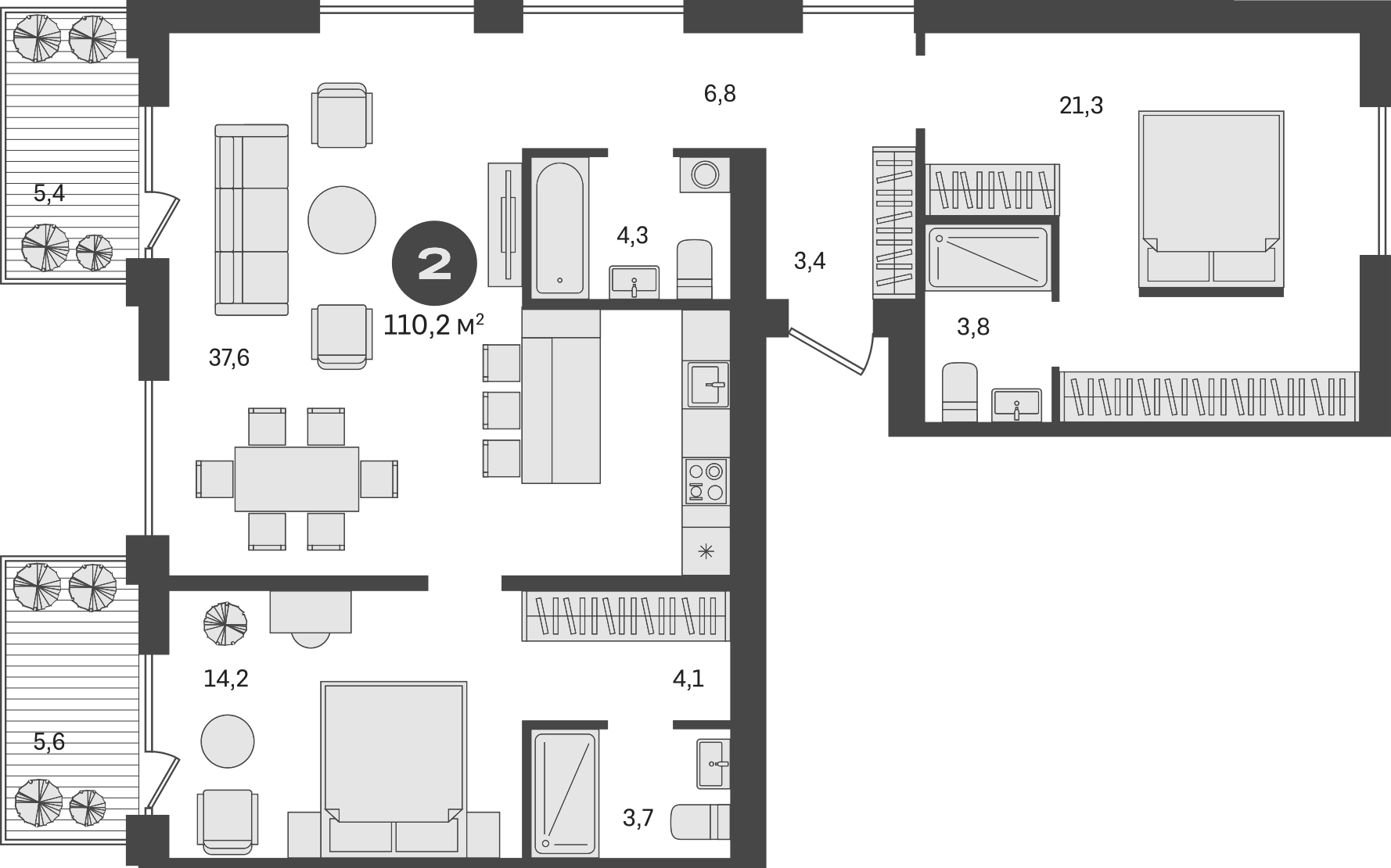 Планировка — Пшеница, 3-комн., 99 м²